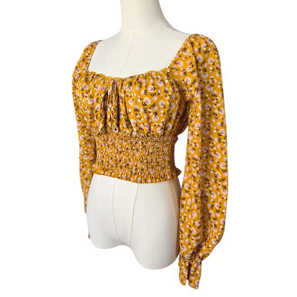 NWOT FOREVER 21 Yellow Floral Smocked Top - Picture 1 of 5